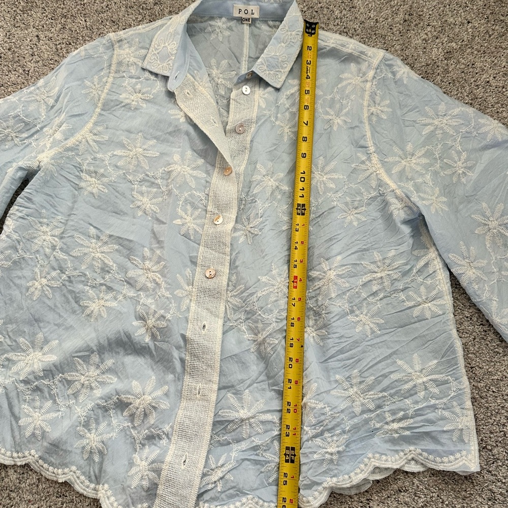 POL Sky Blue Embroidered Button Up 3/4 Sleeve Top - Picture 9 of 11